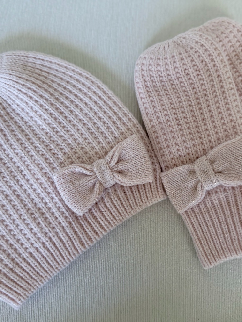H&M Kids Knit Beanie and Mittens Set - Pale Pink